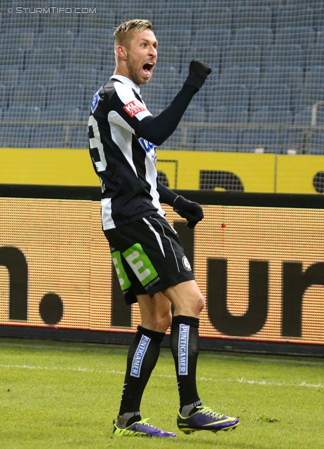 Sturm Graz - Groedig
Oesterreichische Fussball Bundesliga, 20. Runde, SK Sturm Graz - SV Groedig, Stadion Liebenau Graz, 14.12.2013. 

Foto zeigt Patrick Wolf (Sturm)
Schlüsselwörter: torjubel