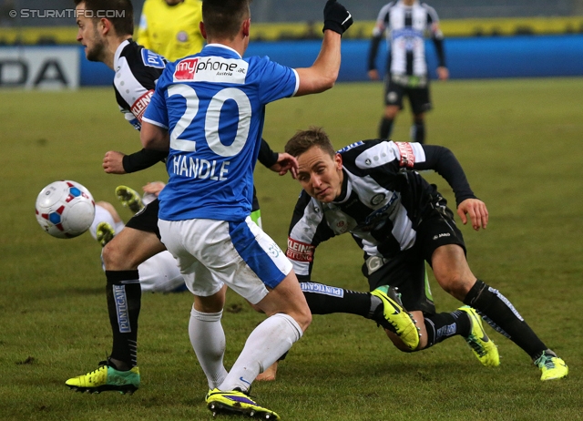 Sturm Graz - Groedig
Oesterreichische Fussball Bundesliga, 20. Runde, SK Sturm Graz - SV Groedig, Stadion Liebenau Graz, 14.12.2013. 

Foto zeigt Christian Klem (Sturm), Simon Handle (Groedig) und Daniel Beichler (Sturm)
