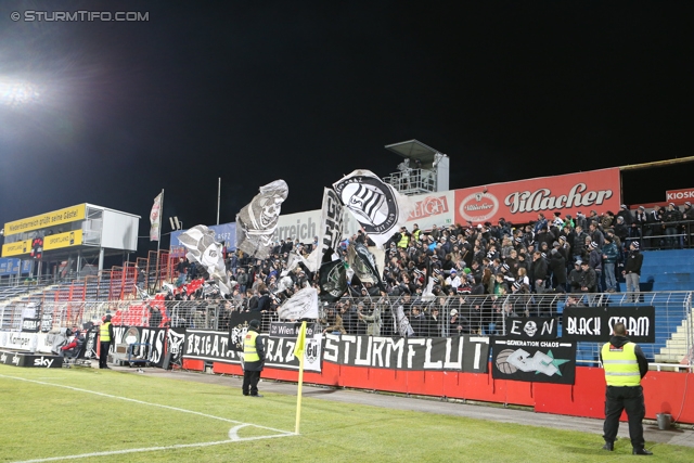 Admira Wacker - Sturm Graz
Oesterreichische Fussball Bundesliga, 22. Runde, FC Admira Wacker - SK Sturm Graz, Stadion Suedstadt Maria Enzersdorf, 08.02.2014. 

Foto zeigt Fans von Sturm
