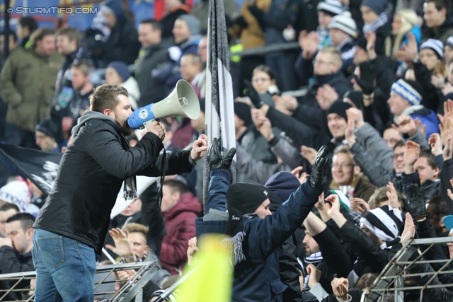 Admira Wacker - Sturm Graz
Oesterreichische Fussball Bundesliga, 22. Runde, FC Admira Wacker - SK Sturm Graz, Stadion Suedstadt Maria Enzersdorf, 08.02.2014. 

Foto zeigt Fans von Sturm
