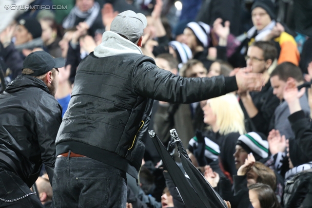 Admira Wacker - Sturm Graz
Oesterreichische Fussball Bundesliga, 22. Runde, FC Admira Wacker - SK Sturm Graz, Stadion Suedstadt Maria Enzersdorf, 08.02.2014. 

Foto zeigt Fans von Sturm
