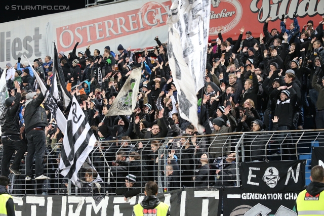 Admira Wacker - Sturm Graz
Oesterreichische Fussball Bundesliga, 22. Runde, FC Admira Wacker - SK Sturm Graz, Stadion Suedstadt Maria Enzersdorf, 08.02.2014. 

Foto zeigt Fans von Sturm
