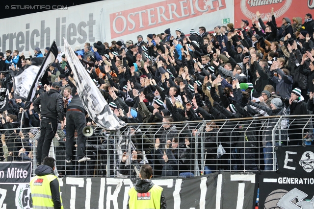 Admira Wacker - Sturm Graz
Oesterreichische Fussball Bundesliga, 22. Runde, FC Admira Wacker - SK Sturm Graz, Stadion Suedstadt Maria Enzersdorf, 08.02.2014. 

Foto zeigt Fans von Sturm
