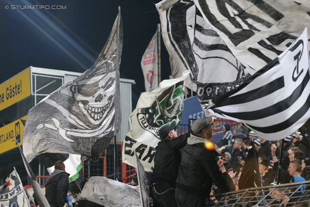 Admira Wacker - Sturm Graz
Oesterreichische Fussball Bundesliga, 22. Runde, FC Admira Wacker - SK Sturm Graz, Stadion Suedstadt Maria Enzersdorf, 08.02.2014. 

Foto zeigt Fans von Sturm
