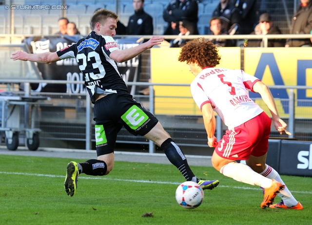 Sturm Graz - Salzburg
Oesterreichische Fussball Bundesliga, 23. Runde, SK Sturm Graz -  FC RB Salzburg, Stadion Liebenau Graz, 15.02.2014. 

Foto zeigt Robert Beric (Sturm) und Andre Ramalho Silva (Salzburg)
