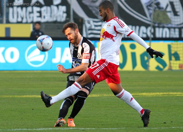 Sturm Graz - Salzburg
Oesterreichische Fussball Bundesliga, 23. Runde, SK Sturm Graz -  FC RB Salzburg, Stadion Liebenau Graz, 15.02.2014. 

Foto zeigt Michael Madl (Sturm) und Alan Borges De Carvalho (Salzburg)
