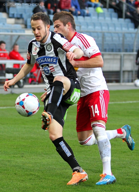 Sturm Graz - Salzburg
Oesterreichische Fussball Bundesliga, 23. Runde, SK Sturm Graz -  FC RB Salzburg, Stadion Liebenau Graz, 15.02.2014. 

Foto zeigt Christian Klem (Sturm) und Valon Berisha (Salzburg)
