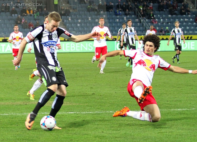 Sturm Graz - Salzburg
Oesterreichische Fussball Bundesliga, 23. Runde, SK Sturm Graz -  FC RB Salzburg, Stadion Liebenau Graz, 15.02.2014. 

Foto zeigt Robert Beric (Sturm) und Andre Ramalho Silva (Salzburg)
