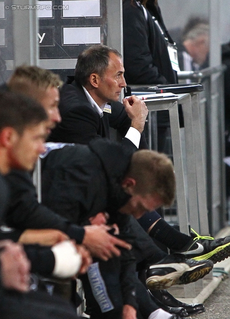 Sturm Graz - Salzburg
Oesterreichische Fussball Bundesliga, 23. Runde, SK Sturm Graz -  FC RB Salzburg, Stadion Liebenau Graz, 15.02.2014. 

Foto zeigt Darko Milanic (Cheftrainer Sturm)
Schlüsselwörter: nachdenklich