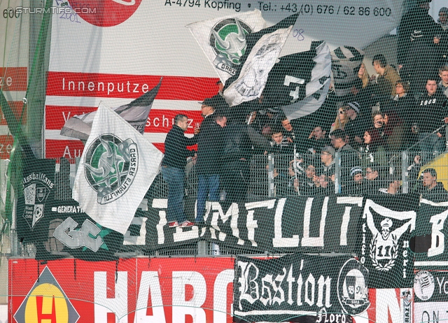 Ried - Sturm Graz
Oesterreichische Fussball Bundesliga, 24. Runde, SV Ried - SK Sturm Graz, Arena Ried, 22.02.2014. 

Foto zeigt Fans von Sturm
