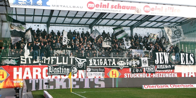 Ried - Sturm Graz
Oesterreichische Fussball Bundesliga, 24. Runde, SV Ried - SK Sturm Graz, Arena Ried, 22.02.2014. 

Foto zeigt Fans von Sturm
