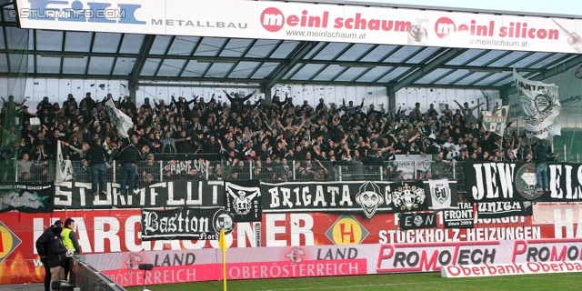 Ried - Sturm Graz
Oesterreichische Fussball Bundesliga, 24. Runde, SV Ried - SK Sturm Graz, Arena Ried, 22.02.2014. 

Foto zeigt Fans von Sturm
