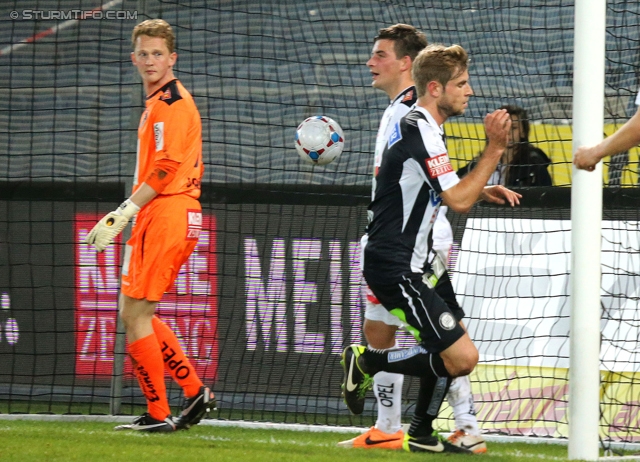 Sturm Graz - Wolfsberg
Oesterreichische Fussball Bundesliga, 25. Runde, SK Sturm Graz -  Wolfsberger AC, Stadion Liebenau Graz, 01.03.2014. 

Foto zeigt Christian Dobnik (Wolfsberg) und Manuel Weber (Sturm)
Schlüsselwörter: tor