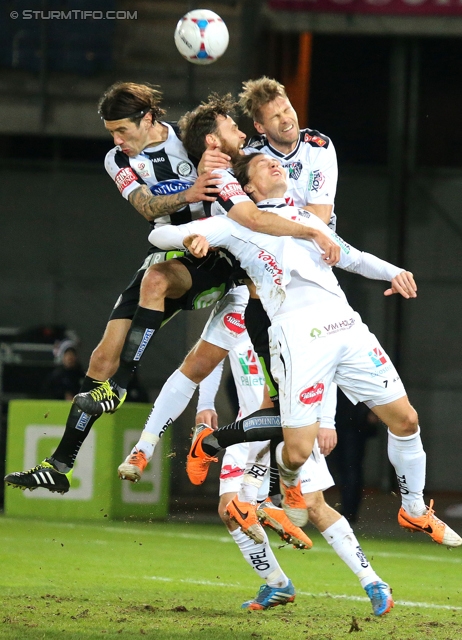 Sturm Graz - Wolfsberg
Oesterreichische Fussball Bundesliga, 25. Runde, SK Sturm Graz -  Wolfsberger AC, Stadion Liebenau Graz, 01.03.2014. 

Foto zeigt Nikola Vujadinovic (Sturm) und Michael Madl (Sturm)
