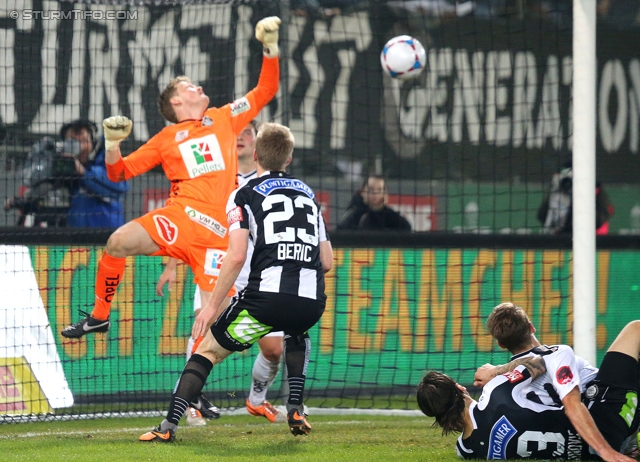 Sturm Graz - Wolfsberg
Oesterreichische Fussball Bundesliga, 25. Runde, SK Sturm Graz -  Wolfsberger AC, Stadion Liebenau Graz, 01.03.2014. 

Foto zeigt Christian Dobnik (Wolfsberg) und Robert Beric (Sturm)
