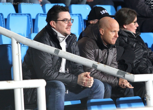 Wiener Neustadt - Sturm Graz
Oesterreichische Fussball Bundesliga, 25. Runde, SC Wiener Neustadt - SK Sturm Graz, Stadion Wiener Neustadt, 08.03.2014. 

Foto zeigt Reinhard Hochegger (Fanmanager Sturm) und Gerhard Goldbrich (General Manager Sturm)
