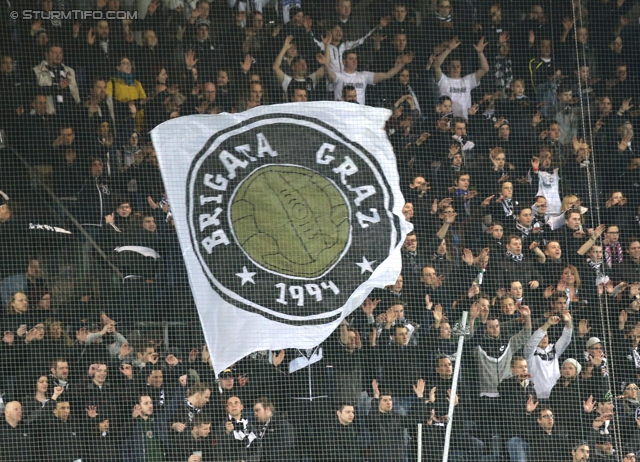 Sturm Graz - Austria Wien
Oesterreichische Fussball Bundesliga, 27. Runde, SK Sturm Graz -  FK Austria Wien, Stadion Liebenau Graz, 15.03.2014. 

Foto zeigt Fans von Sturm
