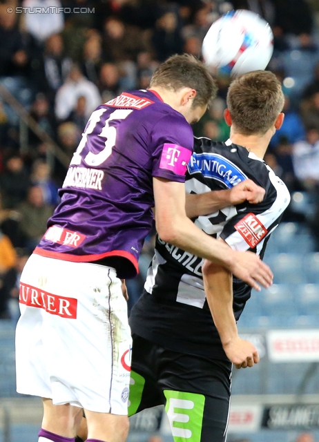 Sturm Graz - Austria Wien
Oesterreichische Fussball Bundesliga, 27. Runde, SK Sturm Graz -  FK Austria Wien, Stadion Liebenau Graz, 15.03.2014. 

Foto zeigt Christian Ramsebner (Austria) und Daniel Beichler (Sturm)
