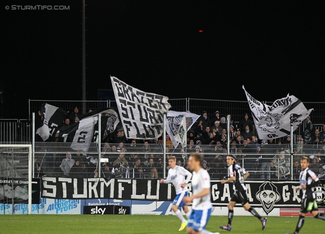 Groedig - Sturm Graz
Oesterreichische Fussball Bundesliga, 29. Runde, SV Groedig - SK Sturm Graz, Untersbergarena Groedig, 26.03.2014. 

Foto zeigt Fans von Sturm
