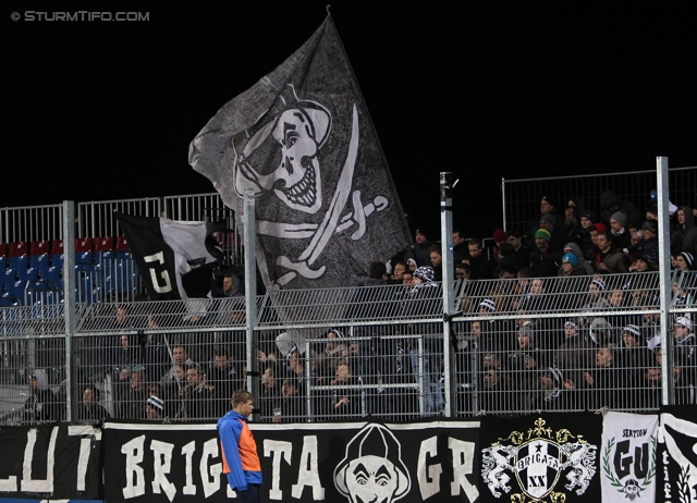 Groedig - Sturm Graz
Oesterreichische Fussball Bundesliga, 29. Runde, SV Groedig - SK Sturm Graz, Untersbergarena Groedig, 26.03.2014. 

Foto zeigt Fans von Sturm
