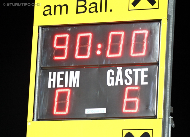 Groedig - Sturm Graz
Oesterreichische Fussball Bundesliga, 29. Runde, SV Groedig - SK Sturm Graz, Untersbergarena Groedig, 26.03.2014. 

Foto zeigt die Anzeigetafel
