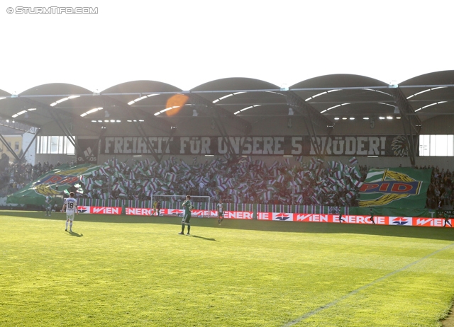 Rapid Wien - Sturm Graz
Oesterreichische Fussball Bundesliga, 30. Runde, SK Rapid Wien - SK Sturm Graz, Gerhard Hanappi Stadion Wien, 29.03.2014. 

Foto zeigt Fans von Rapid mit einer Choreografie
