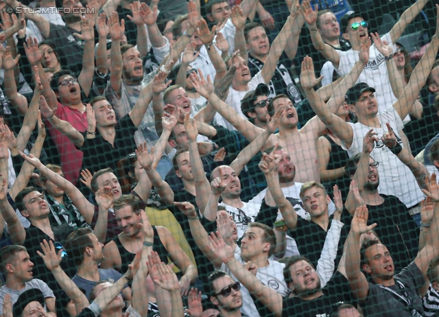 Rapid Wien - Sturm Graz
Oesterreichische Fussball Bundesliga, 30. Runde, SK Rapid Wien - SK Sturm Graz, Gerhard Hanappi Stadion Wien, 29.03.2014. 

Foto zeigt Fans von Sturm
