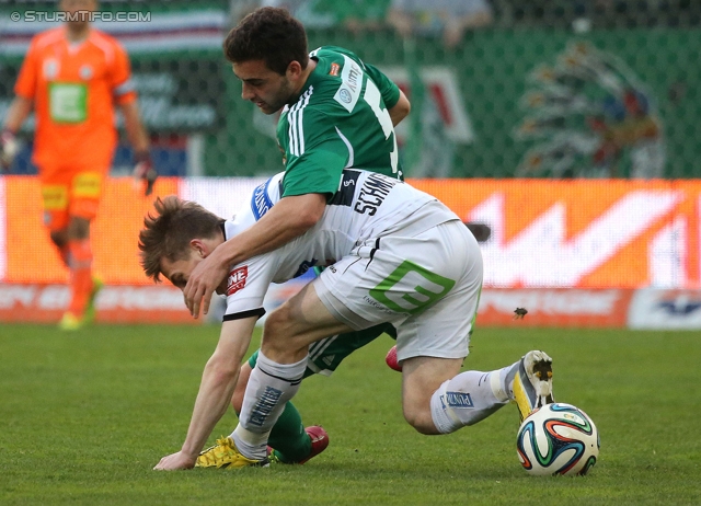 Rapid Wien - Sturm Graz
Oesterreichische Fussball Bundesliga, 30. Runde, SK Rapid Wien - SK Sturm Graz, Gerhard Hanappi Stadion Wien, 29.03.2014. 

Foto zeigt Marc Andre Schmerboeck (Sturm) und Thanos Petsos (Rapid)
