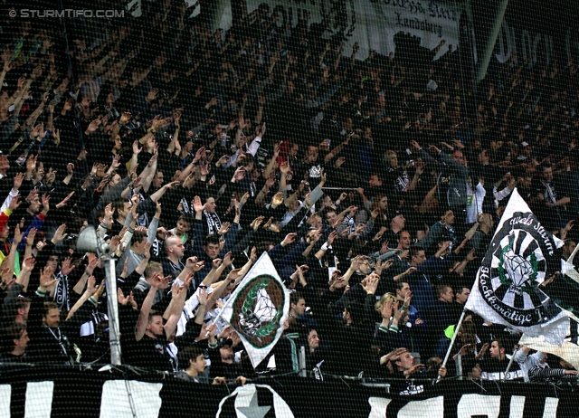 Sturm Graz - Admira Wacker
Oesterreichische Fussball Bundesliga, 31. Runde, SK Sturm Graz -  FC Admira Wacker Moedling, Stadion Liebenau Graz, 05.04.2014. 

Foto zeigt Fans von Sturm
