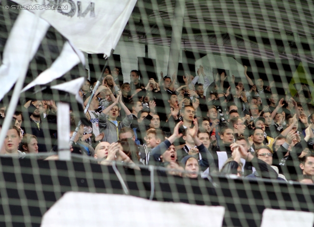 Sturm Graz - Admira Wacker
Oesterreichische Fussball Bundesliga, 31. Runde, SK Sturm Graz -  FC Admira Wacker Moedling, Stadion Liebenau Graz, 05.04.2014. 

Foto zeigt Fans von Sturm
