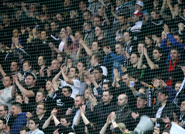 Sturm Graz - Admira Wacker
Oesterreichische Fussball Bundesliga, 31. Runde, SK Sturm Graz -  FC Admira Wacker Moedling, Stadion Liebenau Graz, 05.04.2014. 

Foto zeigt Fans von Sturm
