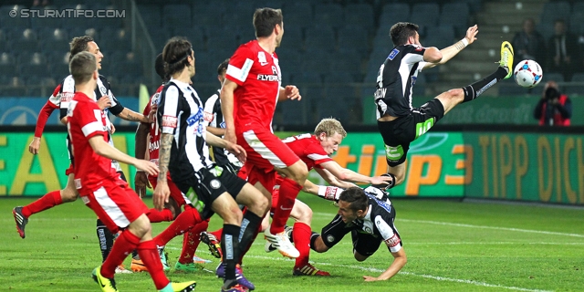 Sturm Graz - Admira Wacker
Oesterreichische Fussball Bundesliga, 31. Runde, SK Sturm Graz -  FC Admira Wacker Moedling, Stadion Liebenau Graz, 05.04.2014. 

Foto zeigt Nikola Vujadinovic (Sturm), Anel Hadzic (Sturm) und Marco Djuricin (Sturm)
