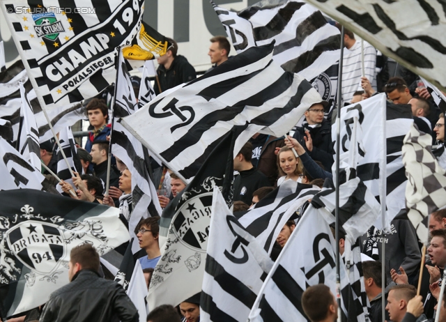 Admira Wacker - Sturm Graz
OEFB Cup, Viertelfinale, FC Admira Wacker Moedling - SK Sturm Graz, Stadion Suedstadt Maria Enzersdorf, 08.04.2014. 

Foto zeigt Fans von Sturm mit einer Choreografie
