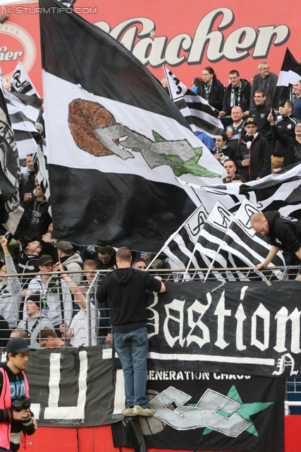 Admira Wacker - Sturm Graz
OEFB Cup, Viertelfinale, FC Admira Wacker Moedling - SK Sturm Graz, Stadion Suedstadt Maria Enzersdorf, 08.04.2014. 

Foto zeigt Fans von Sturm mit einer Choreografie
