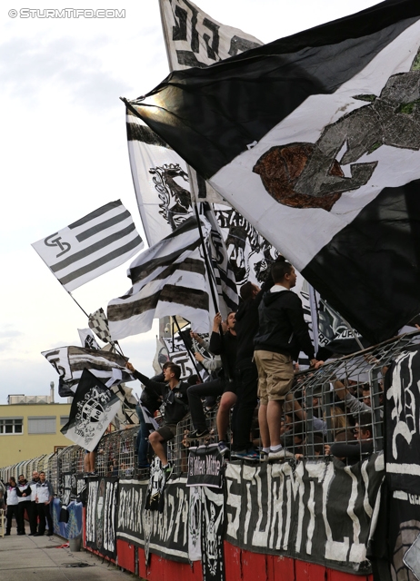 Admira Wacker - Sturm Graz
OEFB Cup, Viertelfinale, FC Admira Wacker Moedling - SK Sturm Graz, Stadion Suedstadt Maria Enzersdorf, 08.04.2014. 

Foto zeigt Fans von Sturm mit einer Choreografie
