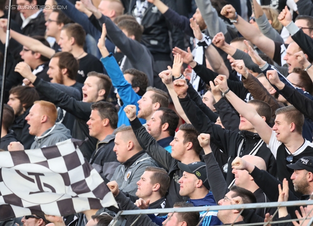 Admira Wacker - Sturm Graz
OEFB Cup, Viertelfinale, FC Admira Wacker Moedling - SK Sturm Graz, Stadion Suedstadt Maria Enzersdorf, 08.04.2014. 

Foto zeigt Fans von Sturm
