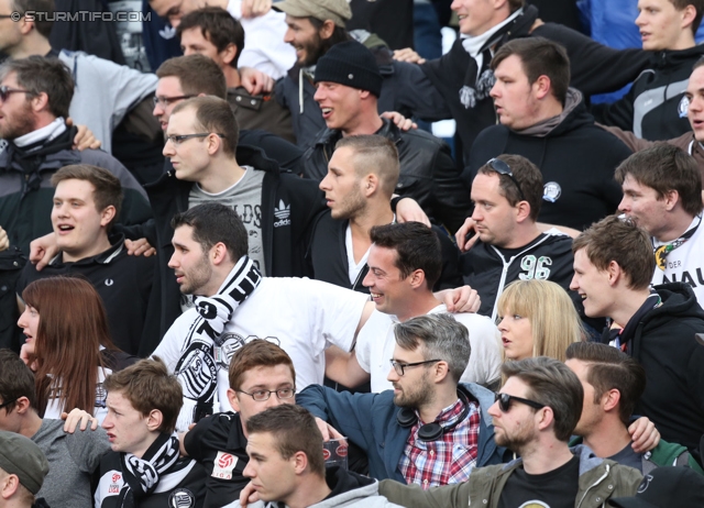 Admira Wacker - Sturm Graz
OEFB Cup, Viertelfinale, FC Admira Wacker Moedling - SK Sturm Graz, Stadion Suedstadt Maria Enzersdorf, 08.04.2014. 

Foto zeigt Fans von Sturm
