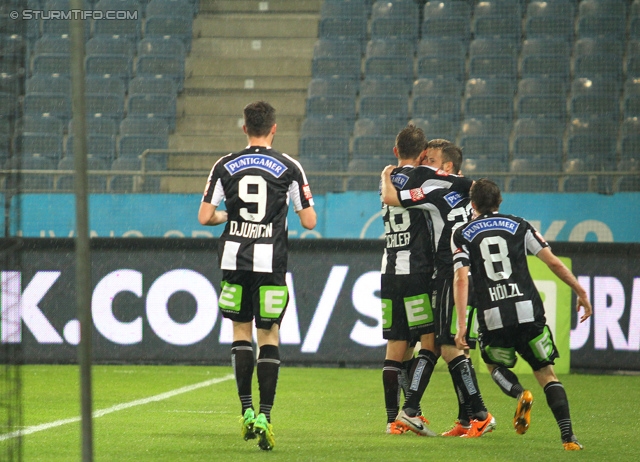 Sturm Graz - Ried
Oesterreichische Fussball Bundesliga, 33. Runde, SK Sturm Graz -  SV Ried, Stadion Liebenau Graz, 19.04.2014. 

Foto zeigt Marco Djuricin (Sturm), Daniel Beichler (Sturm), Andreas Hoelzl (Sturm)
