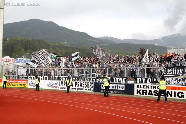 Wolfsberg - Sturm Graz
Oesterreichische Fussball Bundesliga, 34. Runde, Wolfsberger AC - SK Sturm Graz, Lavanttal Arena Wolfsberg, 27.04.2014. 

Foto zeigt Fans von Sturm
