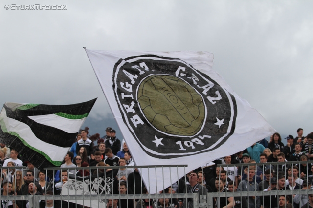 Wolfsberg - Sturm Graz
Oesterreichische Fussball Bundesliga, 34. Runde, Wolfsberger AC - SK Sturm Graz, Lavanttal Arena Wolfsberg, 27.04.2014. 

Foto zeigt Fans von Sturm
