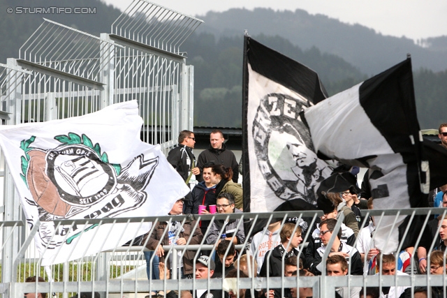 Wolfsberg - Sturm Graz
Oesterreichische Fussball Bundesliga, 34. Runde, Wolfsberger AC - SK Sturm Graz, Lavanttal Arena Wolfsberg, 27.04.2014. 

Foto zeigt Fans von Sturm
