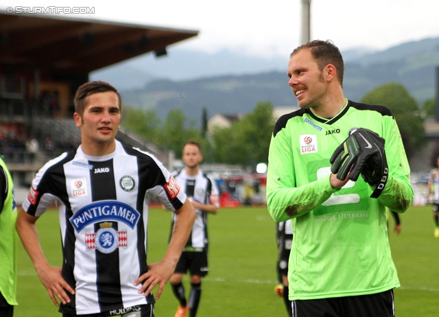 Wolfsberg - Sturm Graz
Oesterreichische Fussball Bundesliga, 34. Runde, Wolfsberger AC - SK Sturm Graz, Lavanttal Arena Wolfsberg, 27.04.2014. 

Foto zeigt Anel Hadzic (Sturm), Benedikt Pliquett (Sturm)
