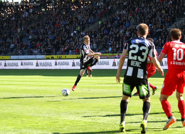 Sturm Graz - Wiener Neustadt
Oesterreichische Fussball Bundesliga, 35. Runde, SK Sturm Graz - SC Wiener Neustadt, Stadion Liebenau Graz, 04.05.2014. 

Foto zeigt Marc Andre Schmerboeck (Sturm), Robert Beric (Sturm)
