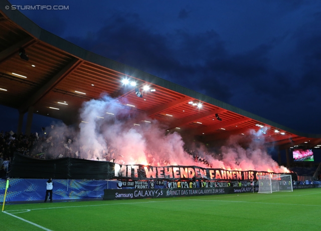 St. Poelten - Sturm Graz
OEFB Cup, Halbfinale, SKN St. Poelten - SK Sturm Graz, Arena St. Poelten, 07.05.2014. 

Foto zeigt Fans von Sturm mit einer Choreografie
Schlüsselwörter: pyrotechnik