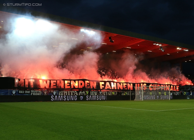 St. Poelten - Sturm Graz
OEFB Cup, Halbfinale, SKN St. Poelten - SK Sturm Graz, Arena St. Poelten, 07.05.2014. 

Foto zeigt Fans von Sturm mit einer Choreografie
Schlüsselwörter: pyrotechnik