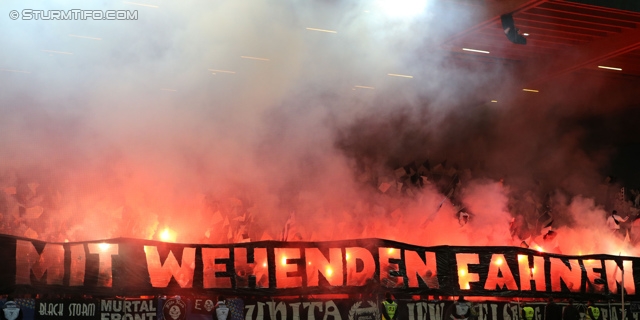 St. Poelten - Sturm Graz
OEFB Cup, Halbfinale, SKN St. Poelten - SK Sturm Graz, Arena St. Poelten, 07.05.2014. 

Foto zeigt Fans von Sturm mit einer Choreografie
Schlüsselwörter: pyrotechnik