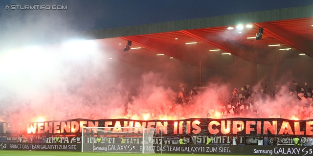 St. Poelten - Sturm Graz
OEFB Cup, Halbfinale, SKN St. Poelten - SK Sturm Graz, Arena St. Poelten, 07.05.2014. 

Foto zeigt Fans von Sturm mit einer Choreografie
