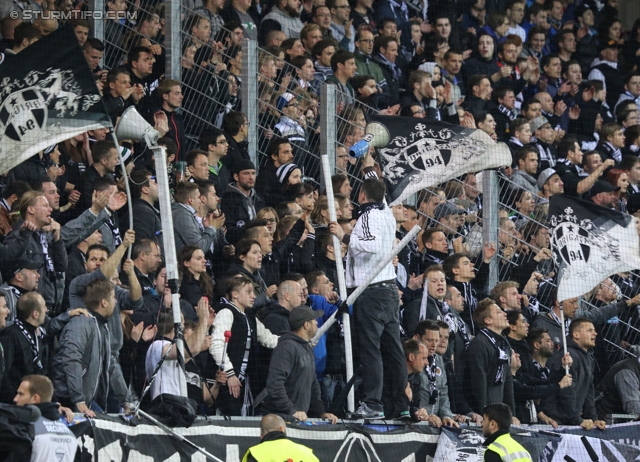 St. Poelten - Sturm Graz
OEFB Cup, Halbfinale, SKN St. Poelten - SK Sturm Graz, Arena St. Poelten, 07.05.2014. 

Foto zeigt Fans von Sturm
