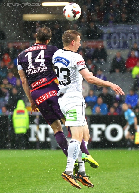 Austria Wien - Sturm Graz
Oesterreichische Fussball Bundesliga, 36. Runde, FK Austria Wien - SK Sturm Graz, Franz-Horr-Stadion Wien, 11.05.2014. 

Foto zeigt Manuel Ortlechner (Austria) und Robert Beric (Sturm)
Schlüsselwörter: kopfball