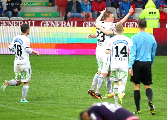 Austria Wien - Sturm Graz
Oesterreichische Fussball Bundesliga, 36. Runde, FK Austria Wien - SK Sturm Graz, Franz-Horr-Stadion Wien, 11.05.2014. 

Foto zeigt David Schloffer (Sturm), Robert Beric (Sturm) und Florian Kainz (Sturm)
Schlüsselwörter: torjubel